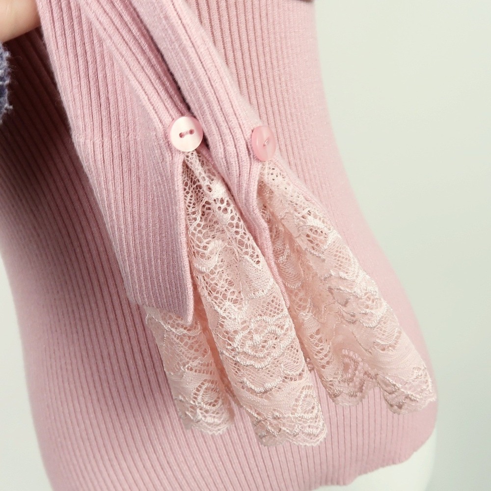 Sweet Rain Womens Ribbed Sweater Top Size S Pink Lace Coquette Balletcore Soft - Picture 4 of 9